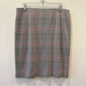 ✅Nine West size 12 plaid pencil Skirt lined red black cream stretch waist office
